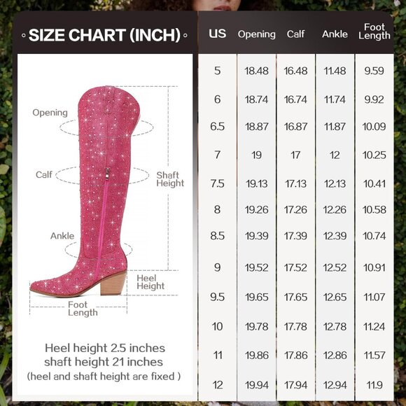 Ronilurn Women Hot Pink Rhinestone Pointed Toe Cowgirl Boot Pull On Side Zipper - Picture 7 of 9